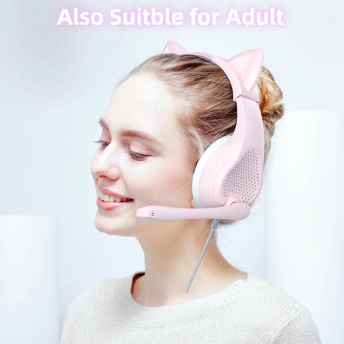 Pink Gaming Headset with Microphone, 3D Sound, Memory Foam