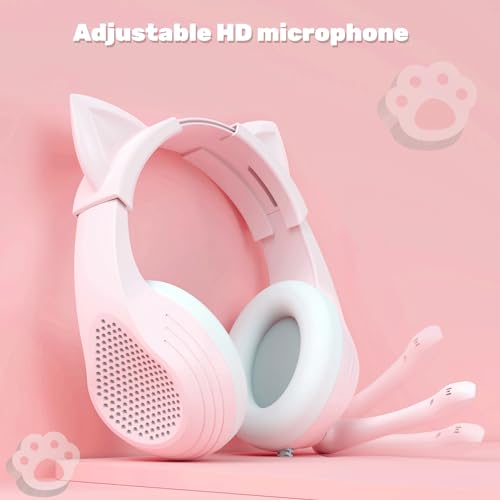 Pink Gaming Headset with Microphone, 3D Sound, Memory Foam