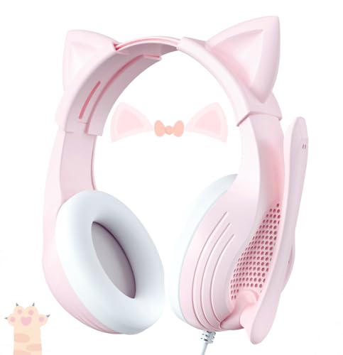 Pink Gaming Headset with Microphone, 3D Sound, Memory Foam