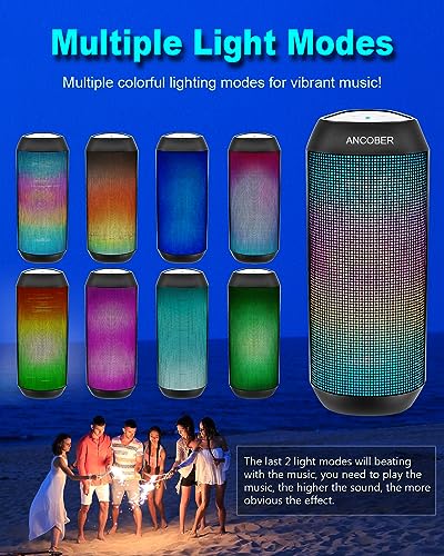 ANCOBER Portable Bluetooth Speaker with Stereo Sound & LED