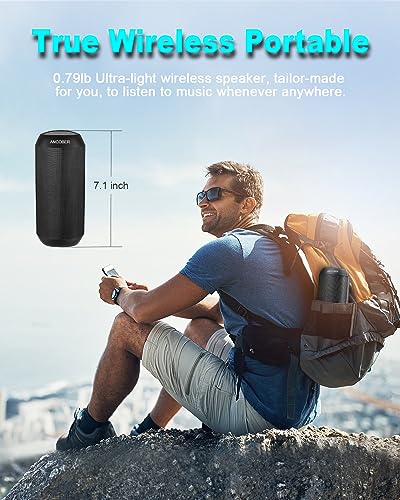 ANCOBER Portable Bluetooth Speaker with Stereo Sound & LED