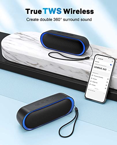 LENRUE Waterproof Bluetooth Speakers, TWS, 24-Hour Playtime (Black)