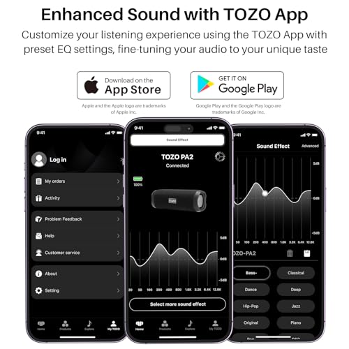 TOZO PA2 Bluetooth Speaker: Dual Drivers, Deep Bass, IPX8 Waterproof