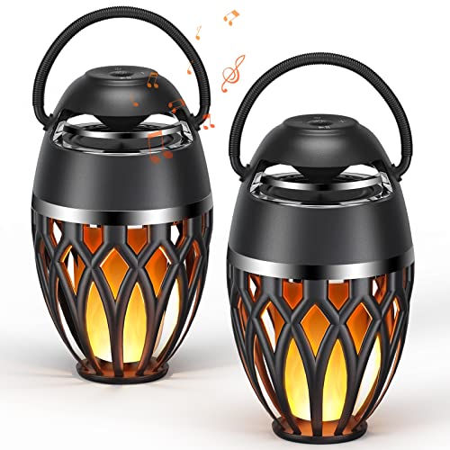MOFOKEAY 2-Pack Outdoor Bluetooth Speakers with LED Flame