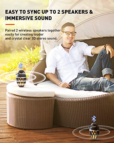 MOFOKEAY 2-Pack Outdoor Bluetooth Speakers with LED Flame