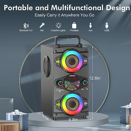 Powerful Bluetooth Speaker with Subwoofer, LED Lights, Microphone