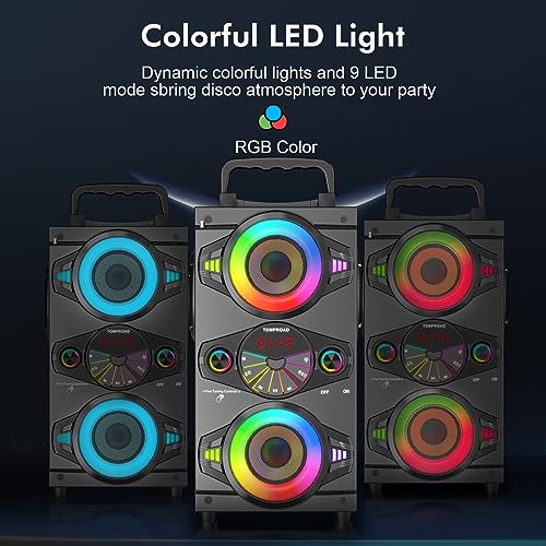 Powerful Bluetooth Speaker with Subwoofer, LED Lights, Microphone