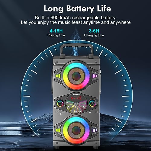 Powerful Bluetooth Speaker with Subwoofer, LED Lights, Microphone