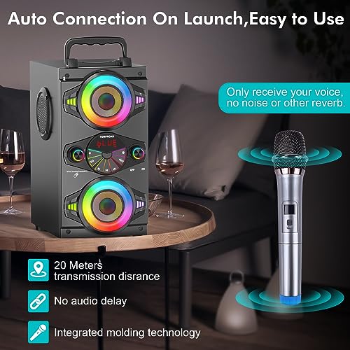 Powerful Bluetooth Speaker with Subwoofer, LED Lights, Microphone