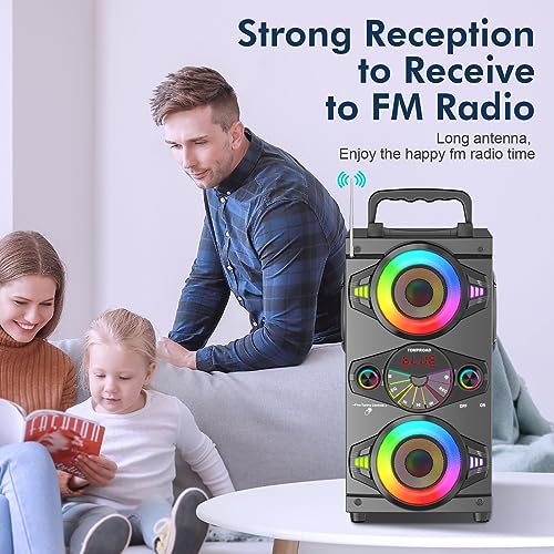 Powerful Bluetooth Speaker with Subwoofer, LED Lights, Microphone