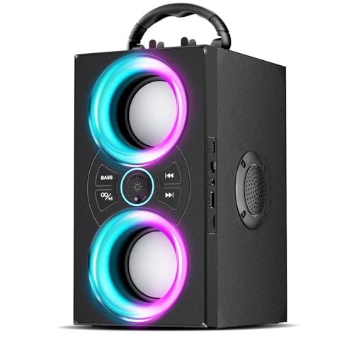 Portable Bluetooth Speaker with Lights, Deep Bass, Subwoofer