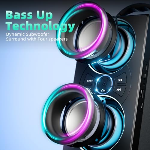 Portable Bluetooth Speaker with Lights, Deep Bass, Subwoofer