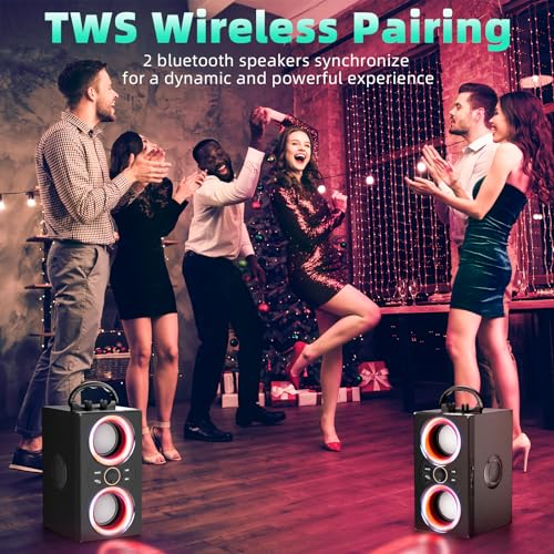 Portable Bluetooth Speaker with Lights, Deep Bass, Subwoofer