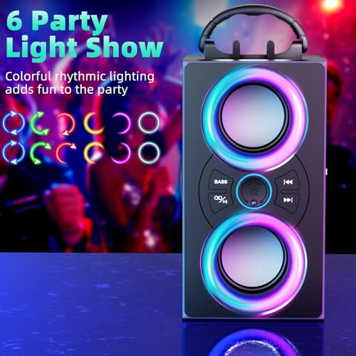 Portable Bluetooth Speaker with Lights, Deep Bass, Subwoofer