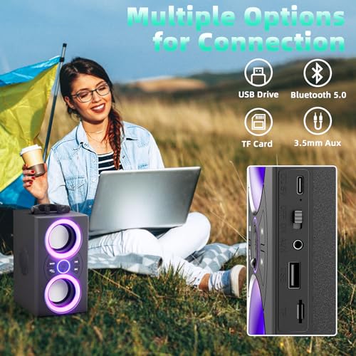 Portable Bluetooth Speaker with Lights, Deep Bass, Subwoofer