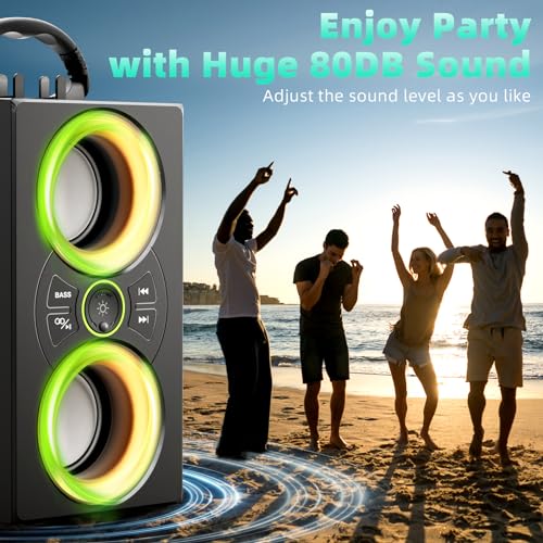 Portable Bluetooth Speaker with Lights, Deep Bass, Subwoofer