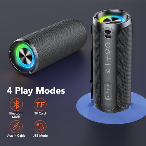 Waterproof Bluetooth Speakers with Loud Stereo Sound, RGB Lights