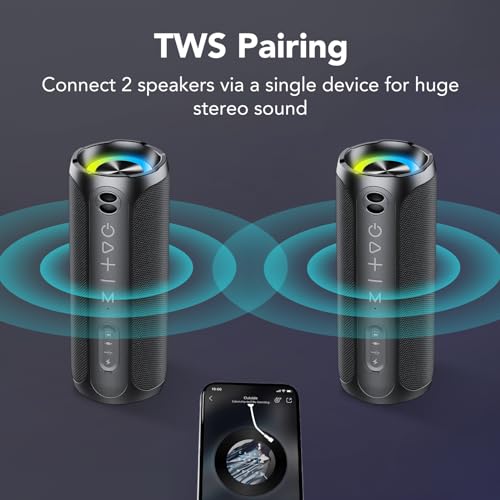 Waterproof Bluetooth Speakers with Loud Stereo Sound, RGB Lights