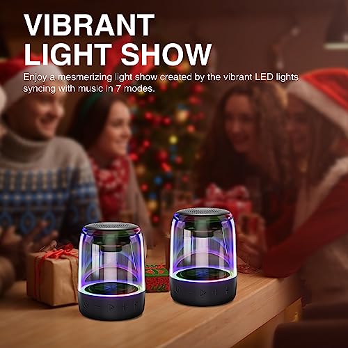 Dual Bluetooth Speakers with LED Light Show, Waterproof, Loud