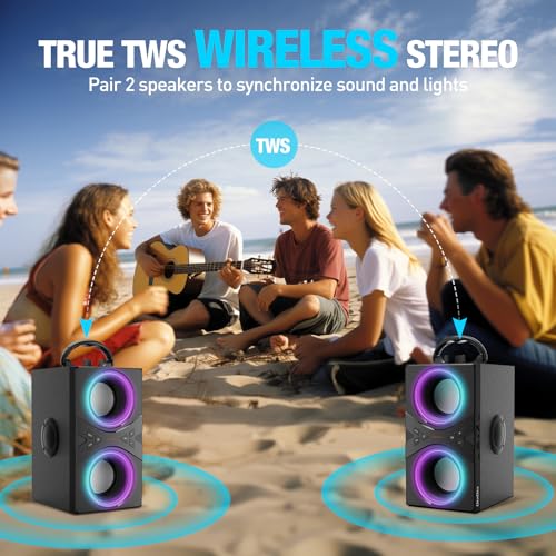 DINDIN Bluetooth Party Speaker, 40W Peak, TWS, Lights