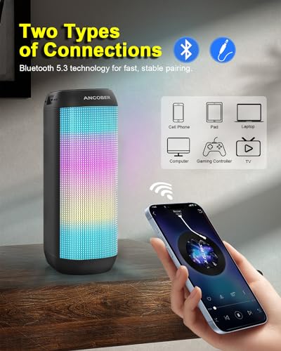 Wireless Bluetooth Speaker with Dazzling LED Lights, Waterproof