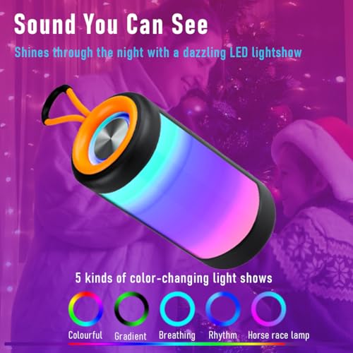 Portable Waterproof Bluetooth Speaker with RGB Lights - 10W