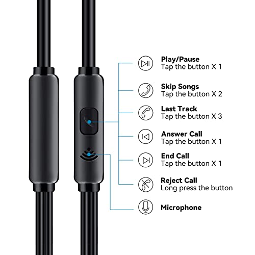 Aylaa Wired Earbuds Headphones Microphone Stereo Bass Black