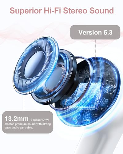 Pink Wireless Earbuds Bluetooth Headphones 40H Playtime