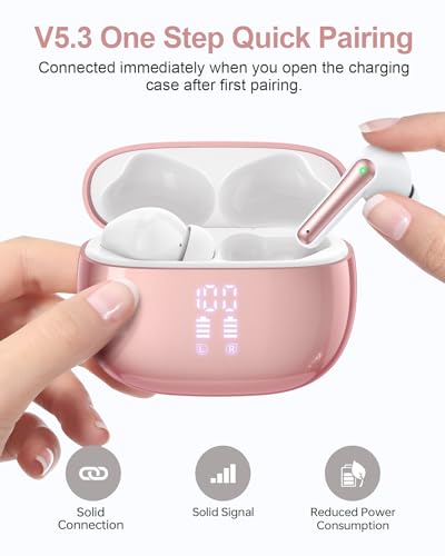 Pink Wireless Earbuds Bluetooth Headphones 40H Playtime