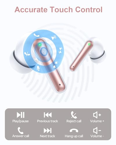 Pink Wireless Earbuds Bluetooth Headphones 40H Playtime