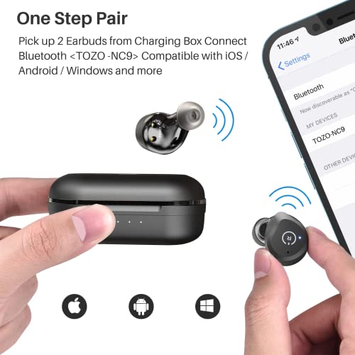 TOZO NC9 Hybrid Active Noise Cancelling Earbuds, Matte Black