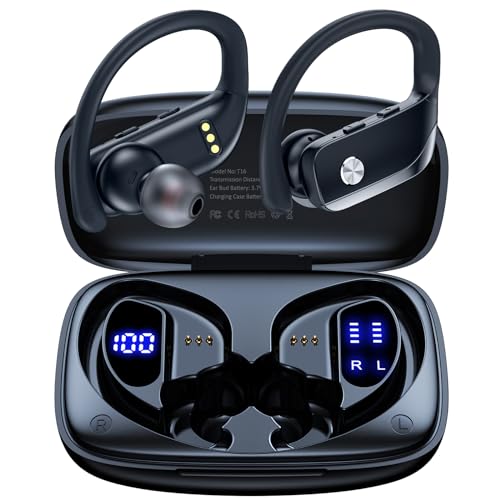 Wireless LED Display Earbuds with Mic for Workout