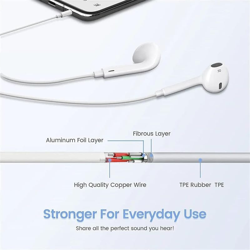 Apple MFi Certified Wired Earbuds with Mic & Volume Control for iPhone