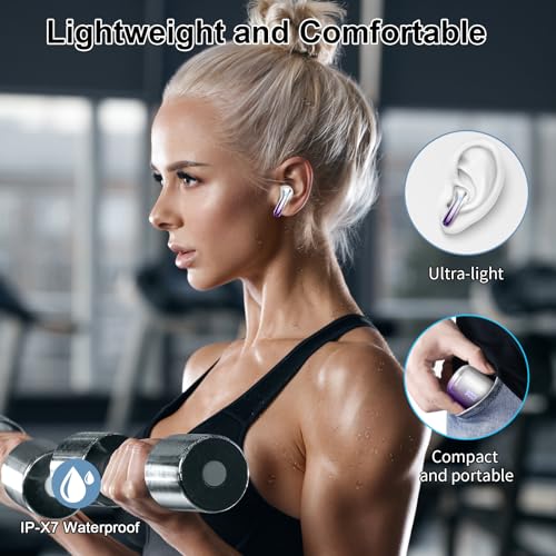 Purple-Silver Wireless Earbuds, Bluetooth 5.3, HiFi Stereo