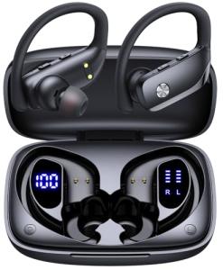 Wireless LED Display Earbuds with Mic for Workout