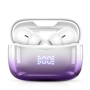 Purple-Silver Wireless Earbuds, Bluetooth 5.3, HiFi Stereo