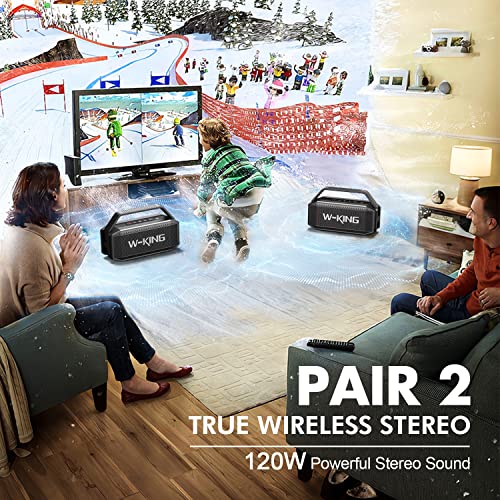 W-KING Portable Loud Bluetooth Speakers with Subwoofer, 60W(80W Peak) Outdoor Speaker Bluetooth Wireless Waterproof Speaker, Deep Bass/V5.0/40H/Power Bank/TF Card/AUX/EQ, Large for Party (D9-1 BLACK1)
