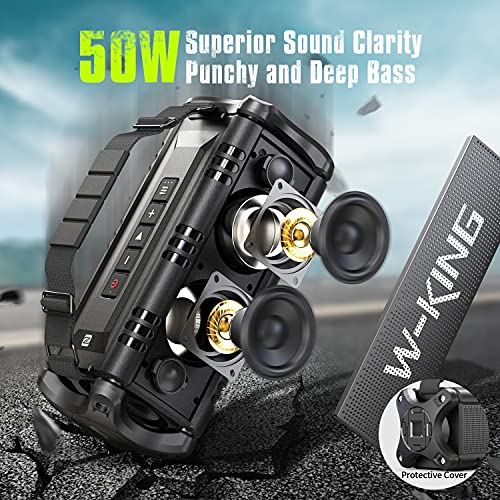 W-KING Bluetooth Speaker, 50W IPX6 Waterproof Loud Speakers Bluetooth Wireless, Large Outdoor Portable Bluetooth Speakers with Subwoofer for Deep Bass/Bluetooth 5.0/Power Bank/40H Play/TF/AUX/NFC/EQ