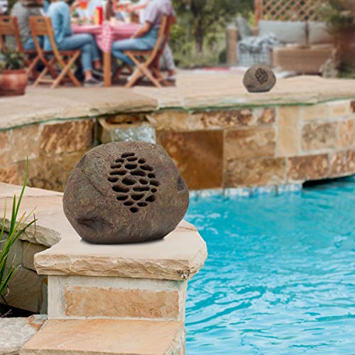 Alpine Corporation Weather-Resistant Bluetooth Solar-Powered Outdoor Wireless Rock Speaker – Set of 2