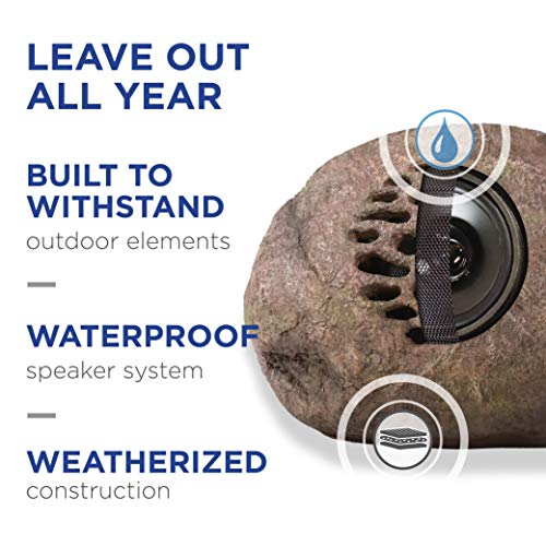 Alpine Corporation Weather-Resistant Bluetooth Solar-Powered Outdoor Wireless Rock Speaker – Set of 2