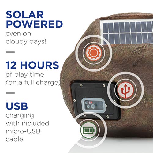 Alpine Corporation Weather-Resistant Bluetooth Solar-Powered Outdoor Wireless Rock Speaker – Set of 2