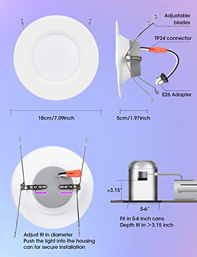 WiFi Controlled Smart LED Recessed Lights (6 pack)