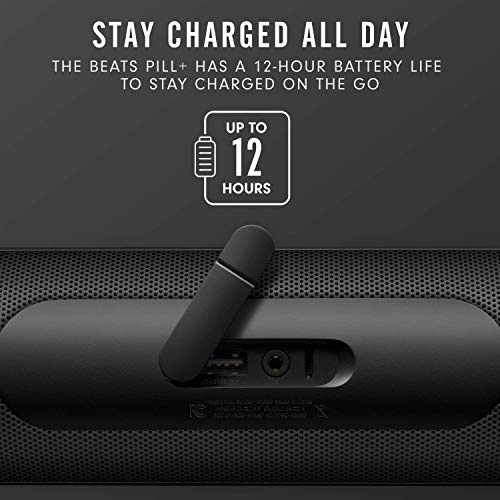 Beats Pill+ Portable Wireless Speaker - Stereo Bluetooth, 12 Hours of Listening Time, Microphone for Phone Calls - Black