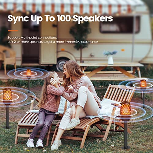 Outdoor Bluetooth Speakers, Gift for Men Women Mother, Tech Gadget Cool Stuff, Sync up to 100 Wireless Portable Speaker with Wall Mount/Stake/Hook, Waterproof for Patio/Yard/Party/Camping, 2 Pack