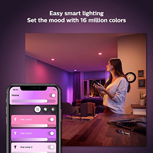 Philips Hue White and color Ambiance Extra Bright Dimmable Recessed LED Smart 6" Downlight for Retrofit Cans Compatible with Amazon Alexa Apple HomeKit and Google Assistant - 4 Pack (578674), Plastic