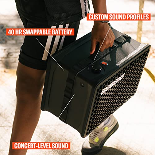 SOUNDBOKS Go - Loud Portable Bluetooth Performance Speaker (121 dB, Small, Wireless, Powerful Bass, 40Hr Runtime, Swappable Battery, Outdoor, Party, Mini Boombox, Subwoofer, Splashproof)