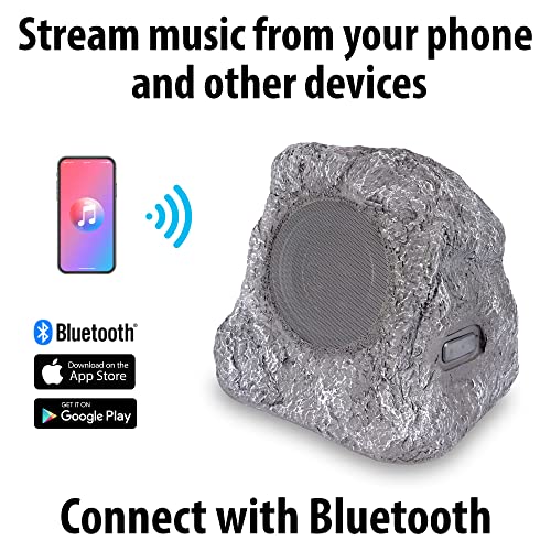 Innovative Technology Outdoor Rock Speaker Pair - Wireless Bluetooth , for Garden, Patio, Waterproof, Built for all Seasons & Solar Powered with Rechargeable Battery, Music Streaming - Charcoal