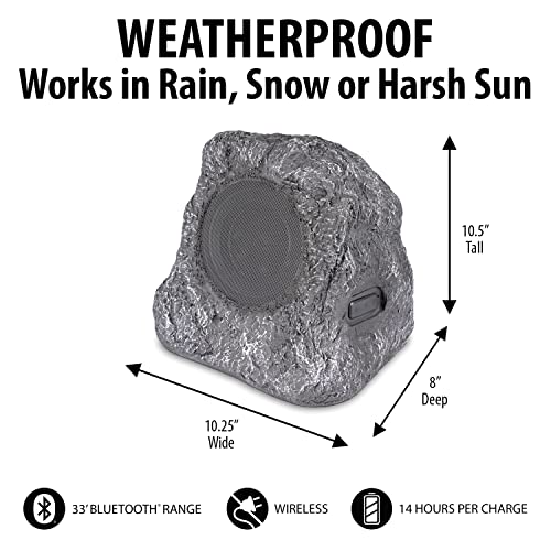 Innovative Technology Outdoor Rock Speaker Pair - Wireless Bluetooth , for Garden, Patio, Waterproof, Built for all Seasons & Solar Powered with Rechargeable Battery, Music Streaming - Charcoal