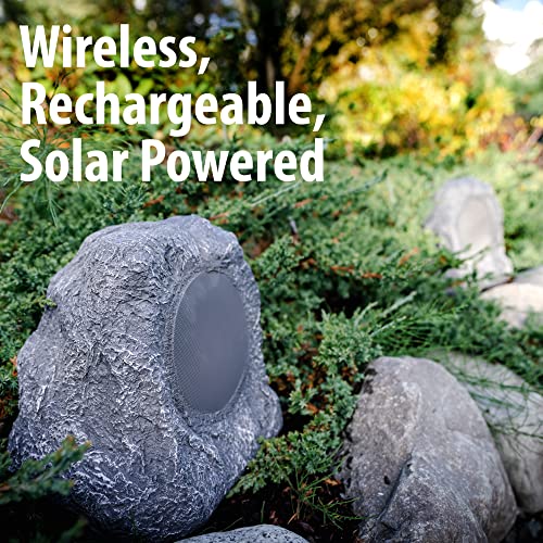 Innovative Technology Outdoor Rock Speaker Pair - Wireless Bluetooth , for Garden, Patio, Waterproof, Built for all Seasons & Solar Powered with Rechargeable Battery, Music Streaming - Charcoal