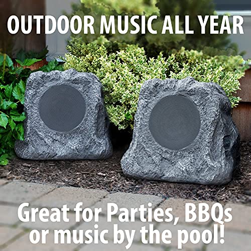Innovative Technology Outdoor Rock Speaker Pair - Wireless Bluetooth , for Garden, Patio, Waterproof, Built for all Seasons & Solar Powered with Rechargeable Battery, Music Streaming - Charcoal